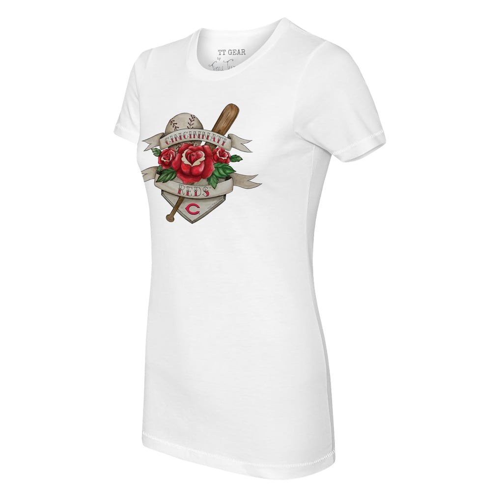 Cincinnati Reds Tiny Turnip Women's Tattoo Rose T-Shirt - White