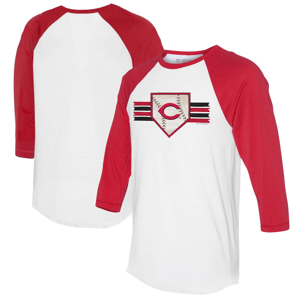 Cincinnati Reds Tiny Turnip Women's Base Stripe 3/4-Sleeve Raglan T-Shirt - White/Red