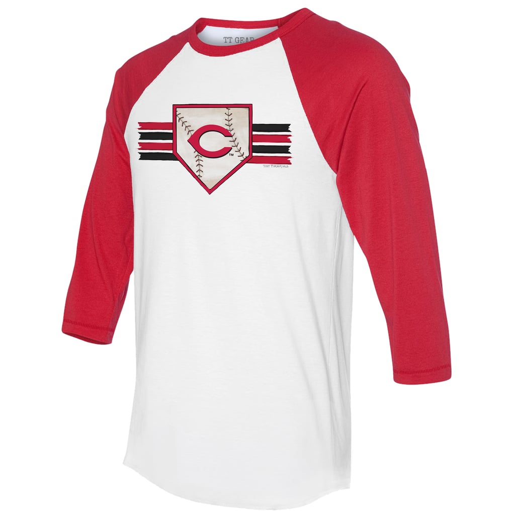 Cincinnati Reds Tiny Turnip Women's Base Stripe 3/4-Sleeve Raglan T-Shirt - White/Red