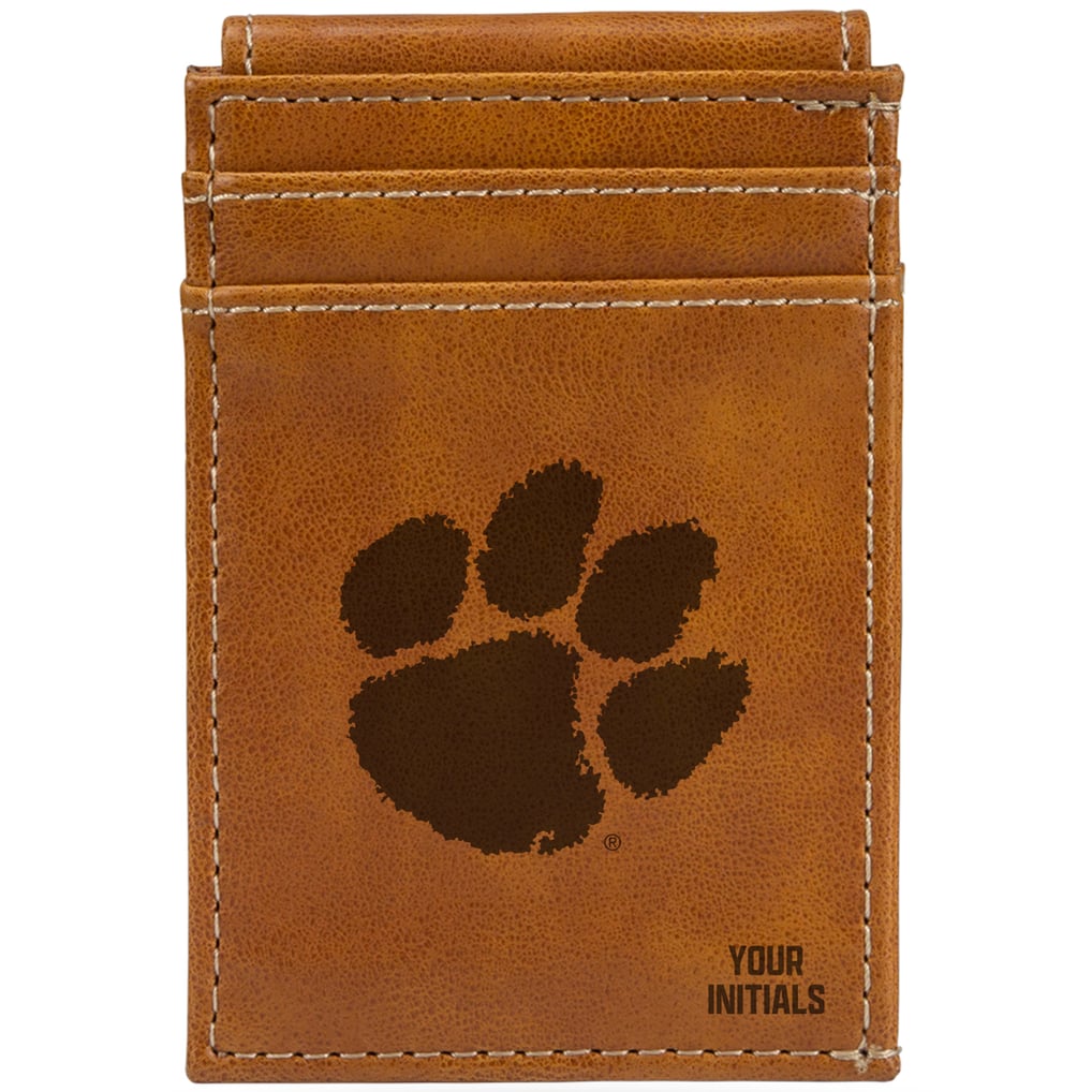 Clemson Tigers Personalized Front Pocket Wallet - Brown