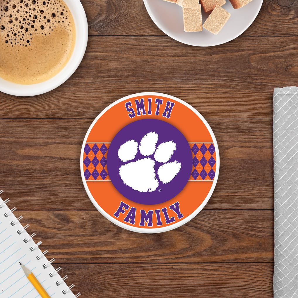Clemson Tigers 4" Personalized Circular Coasters 4-Pack Set