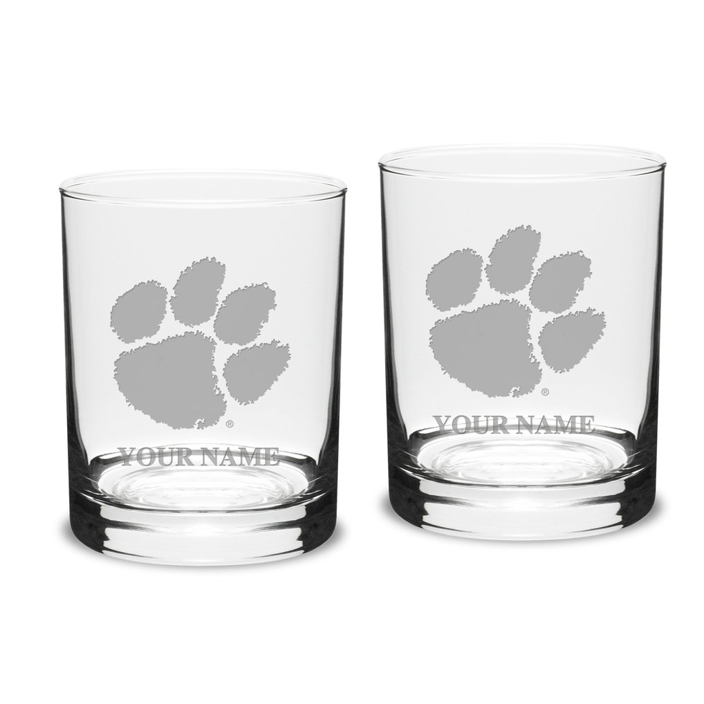 Clemson Tigers Personalized 14oz. 2-Piece Classic Double Old Fashioned Glass Set