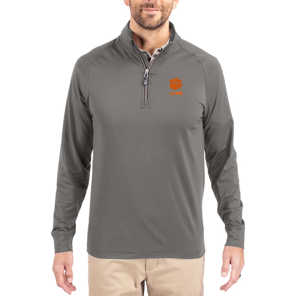Clemson Tigers Cutter & Buck Alumni Logo Adapt Eco Knit Stretch Raglan Quarter-Zip Pullover - Gray