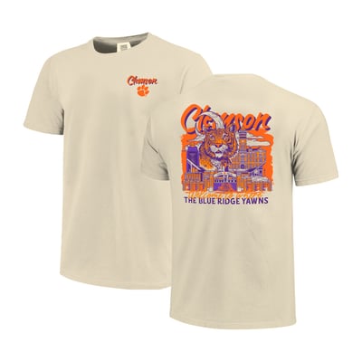  Clemson Tigers Image One Comfort Colors Hand-Drawn Campus Stack T-Shirt - Natural