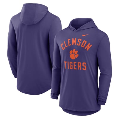 Clemson Tigers Nike Classic Arch Tri-Blend Dri-FIT Long Sleeve Hoodie T-Shirt - Purple