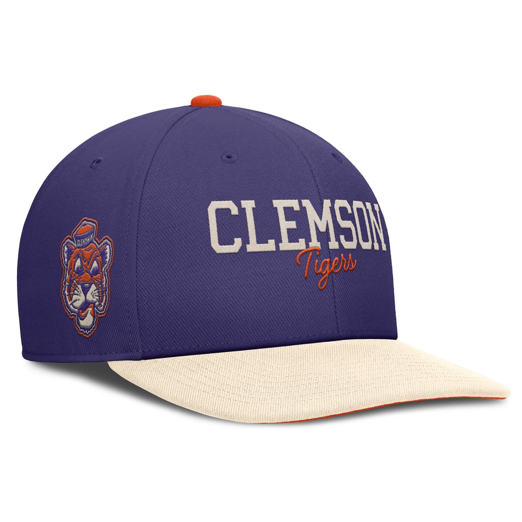 Clemson Tigers Nike Pro Legacy Script Snapback Hat - Purple/Cream