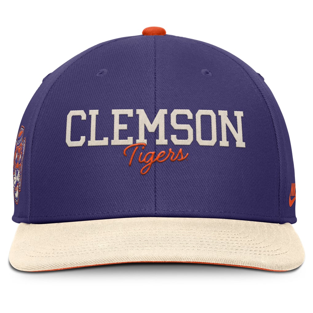 Clemson Tigers Nike Pro Legacy Script Snapback Hat - Purple/Cream
