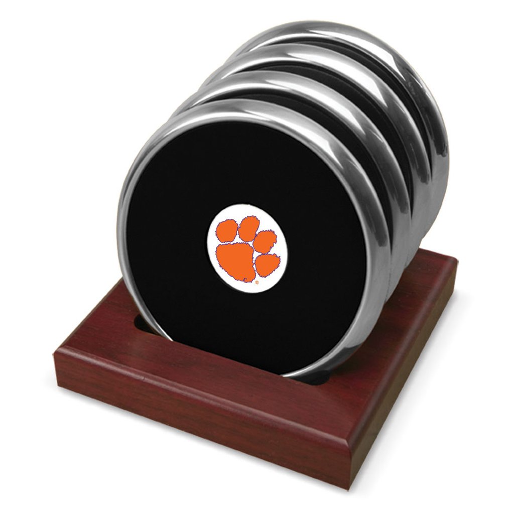 Clemson Tigers Team Logo 4-Piece Coaster Set - Silver