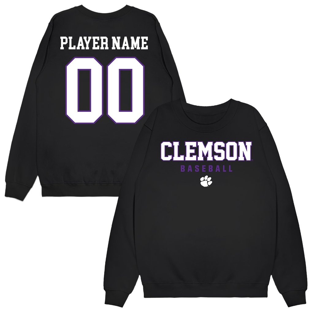 Clemson Tigers Unisex NIL Pick-A-Player Baseball Sweatshirt - Black