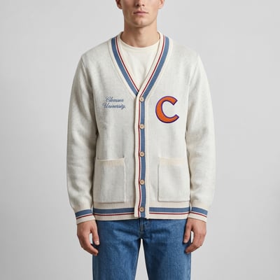 Clemson Tigers Uscape Apparel Unisex Americana Striped Full-Button Cardigan - Natural