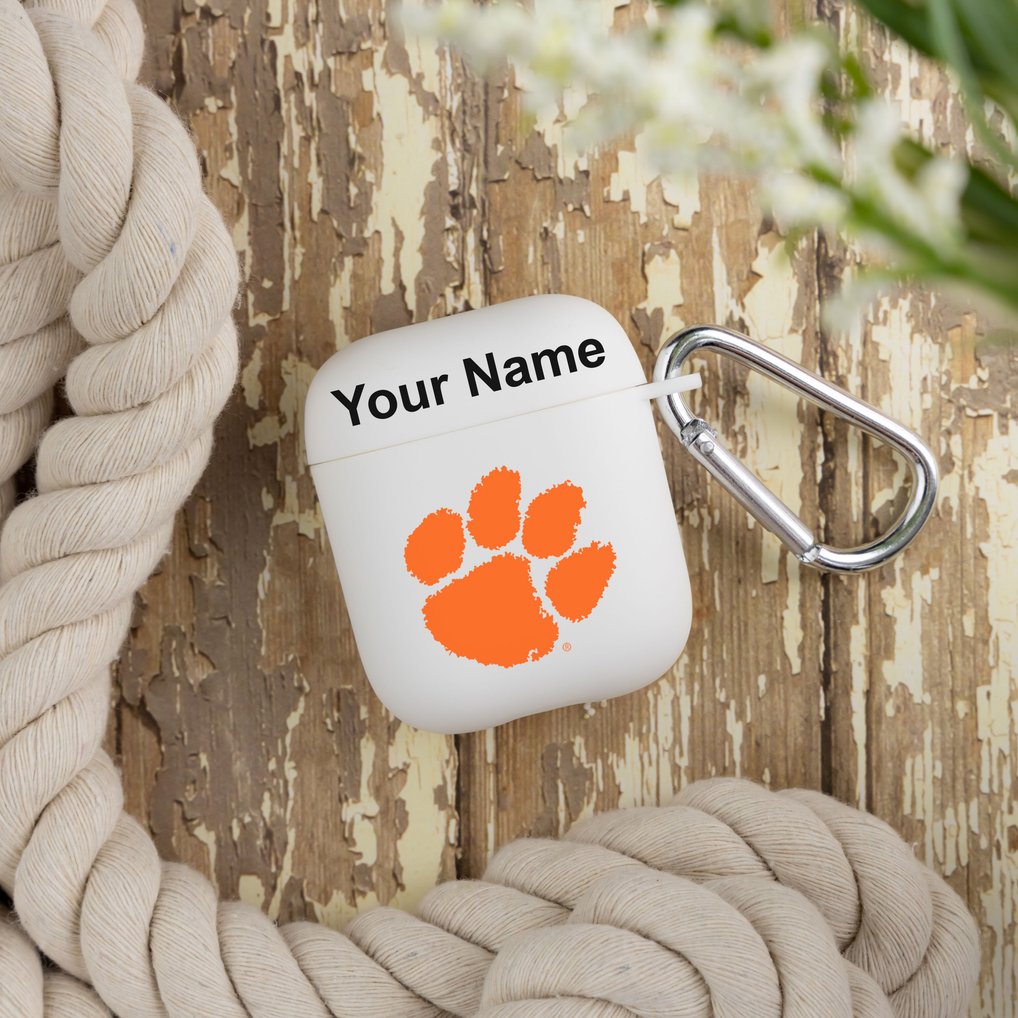 Clemson Tigers Personalized AirPods Case Cover - White