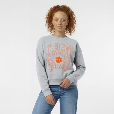  Clemson Tigers Champion Women's Academic Crest Powerblend Crewneck Sweatshirt - Heather Gray