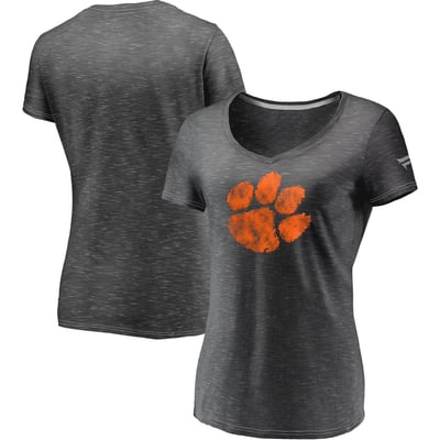 Clemson Tigers Fanatics Women's Primary Logo Space-Dye V-Neck T-Shirt - Charcoal