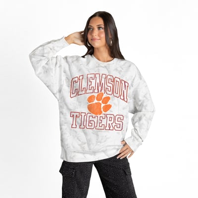  Clemson Tigers Gameday Couture Women's Whiteout Premium Fleece Camo Sweatshirt - Ash