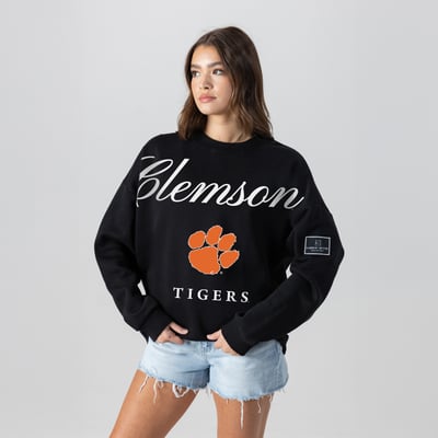 Clemson Tigers Gameday Couture Women's Oversized Legacy Club Black Label Premium Fleece Sweatshirt - Black