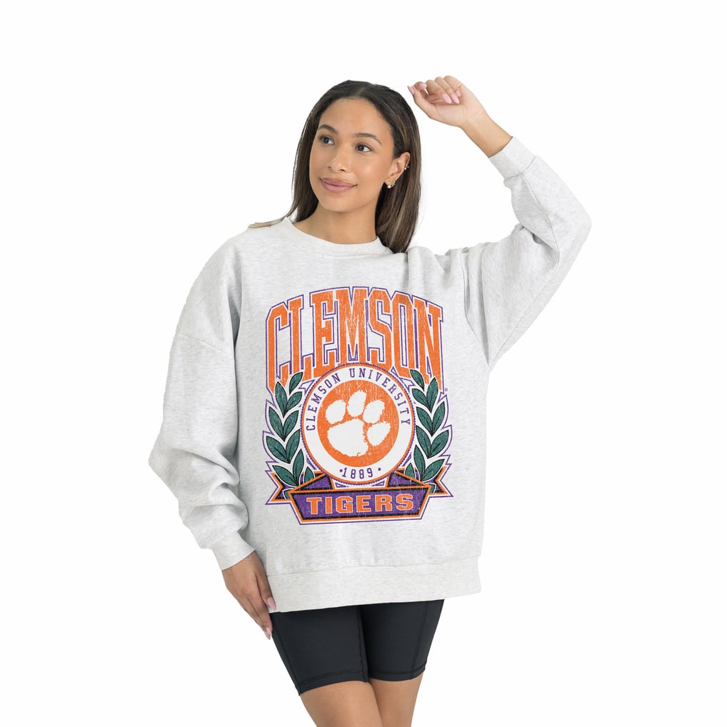 Clemson Tigers Gameday Couture Women's Premium Fleece Drop Shoulder Oversized Pullover Sweatshirt - Gray