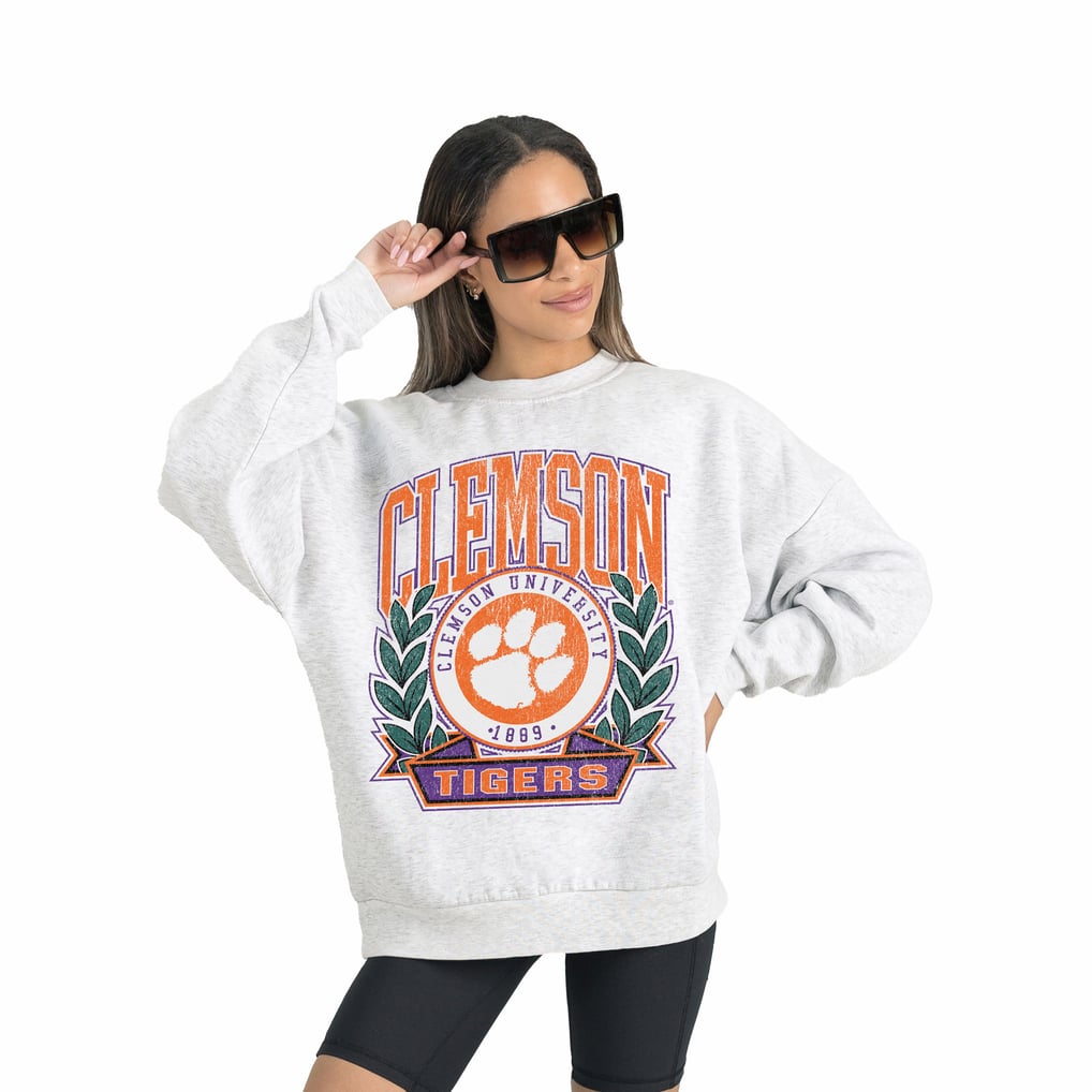 Clemson Tigers Gameday Couture Women's Premium Fleece Drop Shoulder Oversized Pullover Sweatshirt - Gray