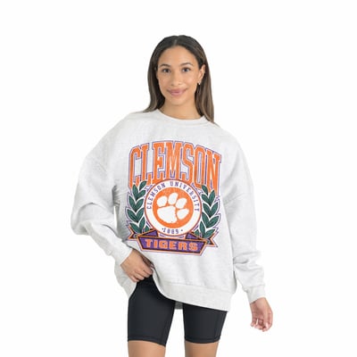 Clemson Tigers Gameday Couture Women's Premium Fleece Drop Shoulder Oversized Pullover Sweatshirt - Gray