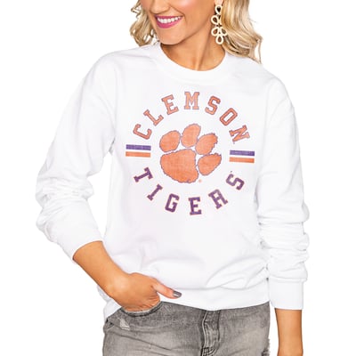 Clemson Tigers Gameday Couture Women's Oversized Vintage Days Perfect Crew Sweatshirt - White