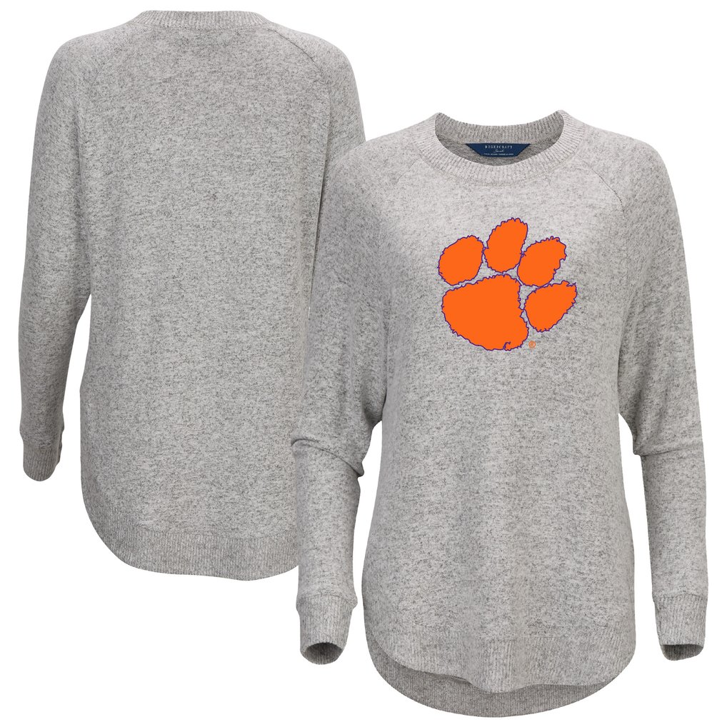 Clemson Tigers Women's Gray Oversized Cuddle Raglan Tri-Blend Pullover Sweatshirt
