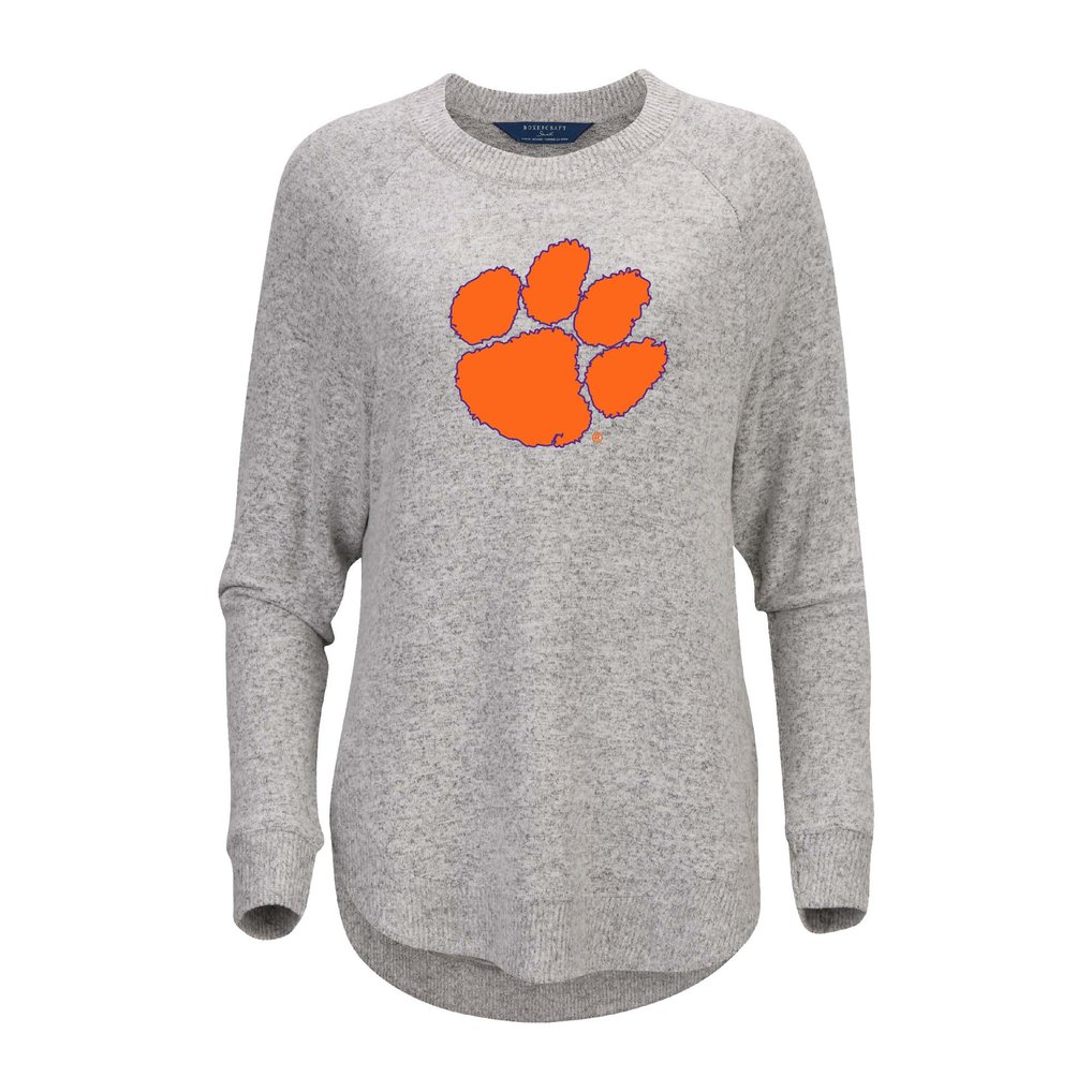 Clemson Tigers Women's Gray Oversized Cuddle Raglan Tri-Blend Pullover Sweatshirt