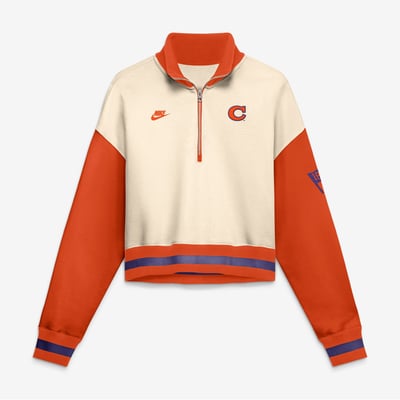 Clemson Tigers Nike Women's Oversized Legacy Color Block Cropped Quarter-Zip Pullover - Natural/Orange