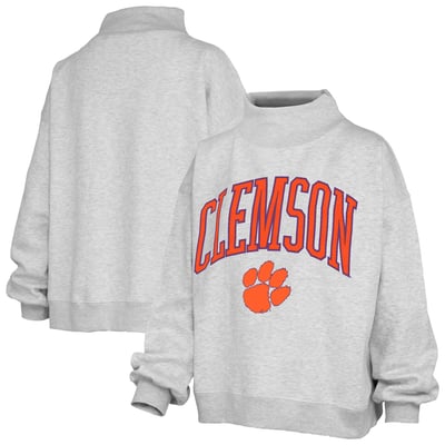 Clemson Tigers Pressbox Women's Nelson Texture Lingo Mock Neck Fleece Sweatshirt - Gray