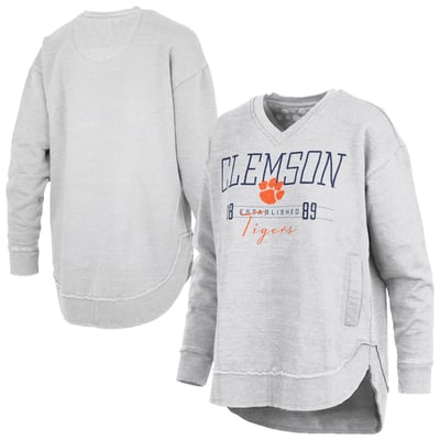  Clemson Tigers Pressbox Women's Marcus East Hall Poncho V-Neck Sweatshirt - Heather Gray