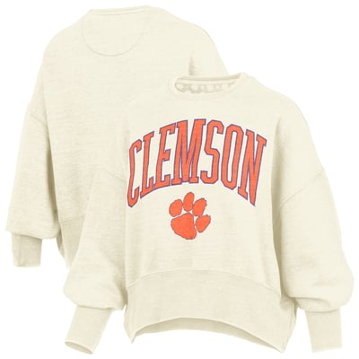 Clemson Tigers Pressbox Women's Oversized Waist-Length Crewneck Sweatshirt - Natural
