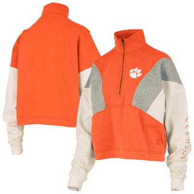  Clemson Tigers Pressbox Women's Ferrara Color Block Quarter-Zip Sweatshirt - Orange