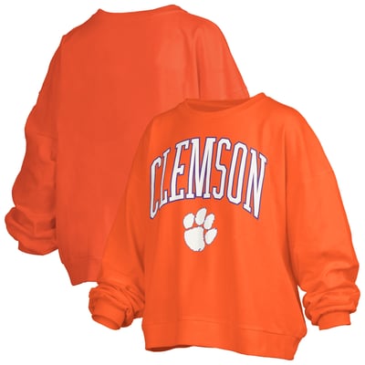 Clemson Tigers Pressbox Women's Janise Arch Over Logo Waist Length Oversized Pullover Sweatshirt - Orange