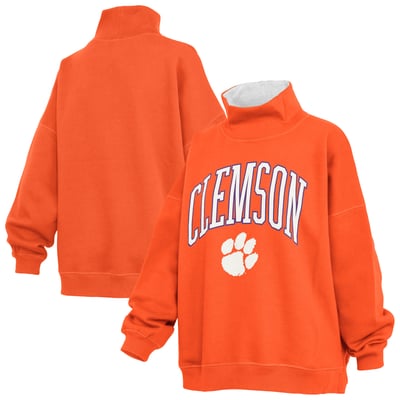  Clemson Tigers Pressbox Women's Oversized Mock Neck Sweatshirt - Orange