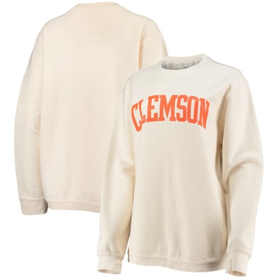 Clemson Tigers Pressbox Women's Comfy Cord Vintage Wash Basic Arch Pullover Sweatshirt - White