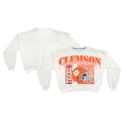 Clemson Tigers Pressbox Women's Oversized Janice Retro Waist-Length Sweatshirt - White