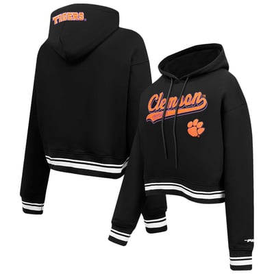 Clemson Tigers Pro Standard Women's Script Tail Fleece Cropped Pullover Hoodie - Black