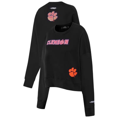Clemson Tigers Pro Standard Women's Sequin Boxy Cropped Pullover Sweatshirt - Black