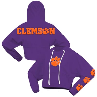 Clemson Tigers Spirit Jersey Women's Oversized Cropped Pullover Hoodie - Purple
