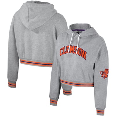 Clemson Tigers The Wild Collective Women's Cropped Shimmer Pullover Hoodie - Heather Gray