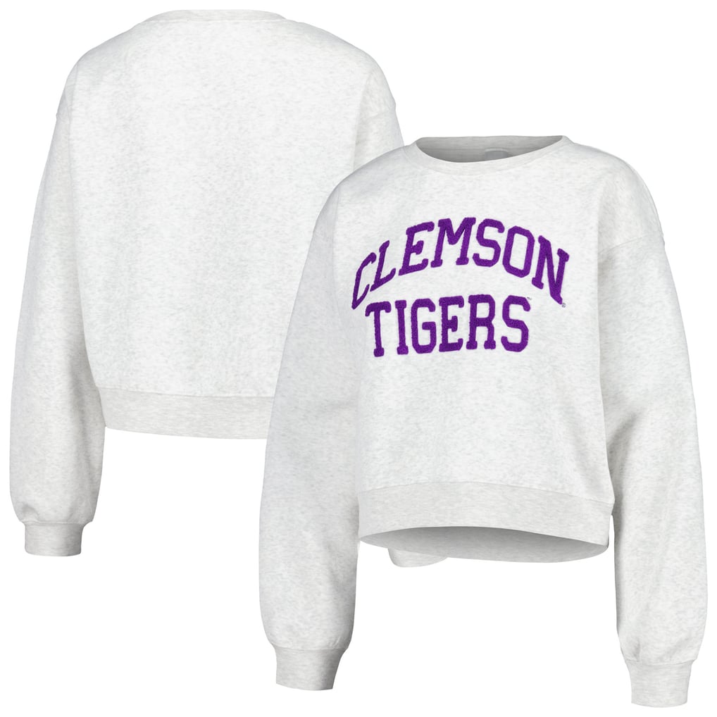 Clemson Tigers ZooZatz Women's Core Chenille Cropped Pullover Sweatshirt - Oatmeal