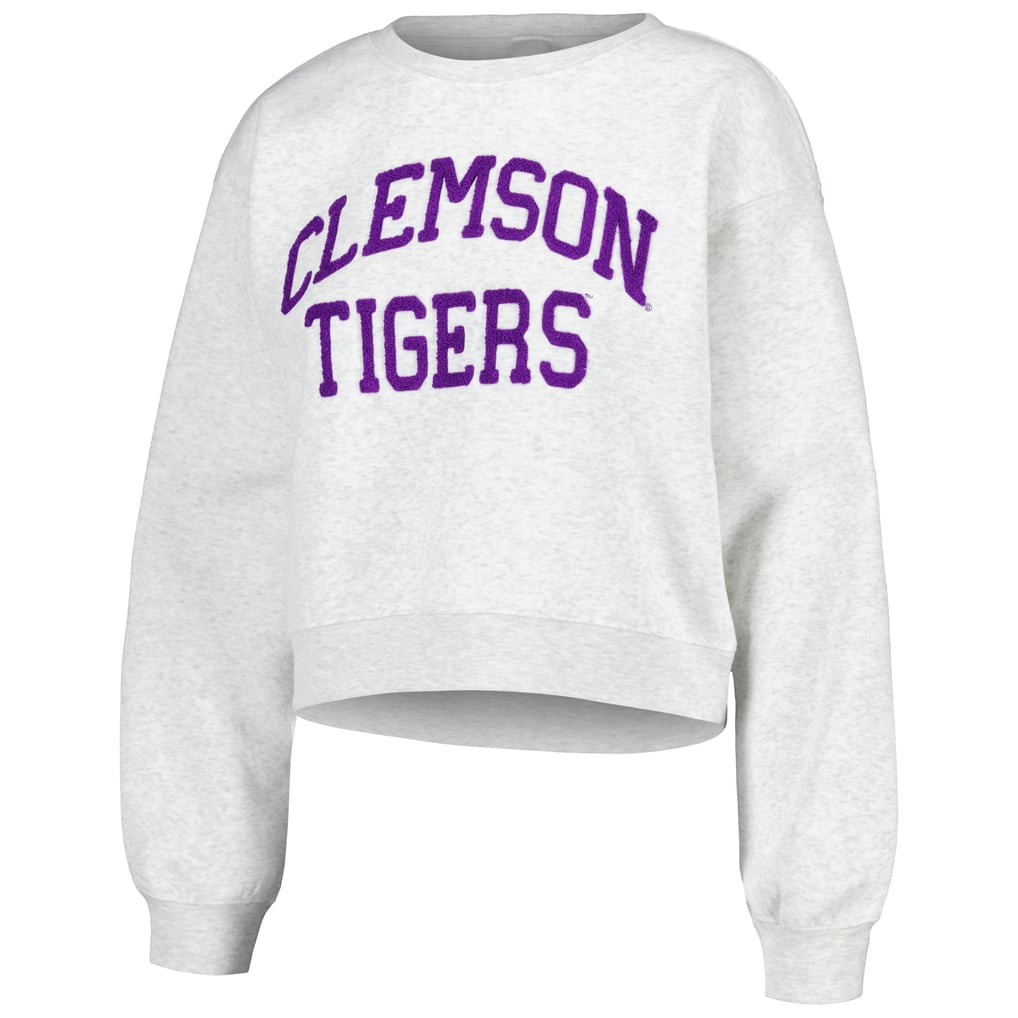 Clemson Tigers ZooZatz Women's Core Chenille Cropped Pullover Sweatshirt - Oatmeal