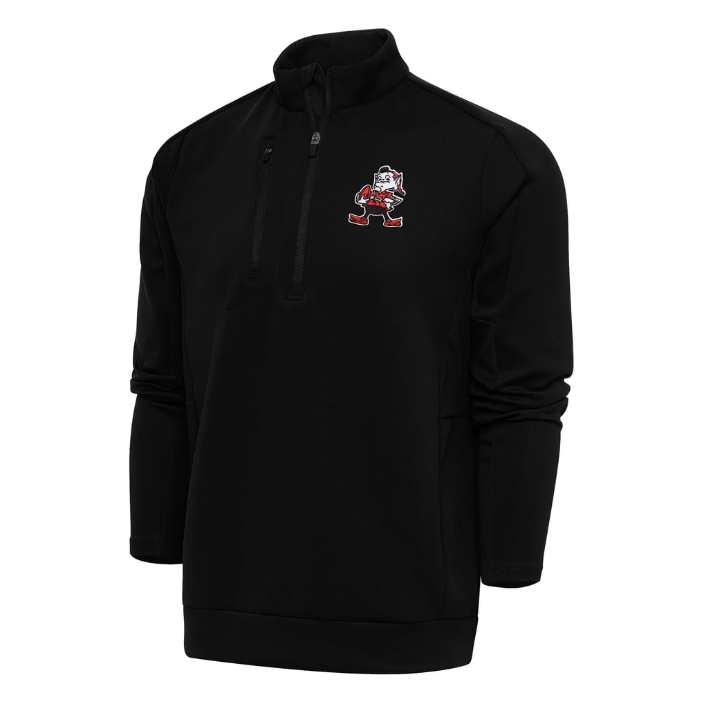 Cleveland Browns Antigua Team Logo Throwback Generation Quarter-Zip Pullover Top - Black