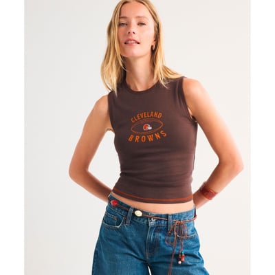 Cleveland Browns Abercrombie & Fitch Women's Bra-Free Rib High-Neck Tank Top - Brown