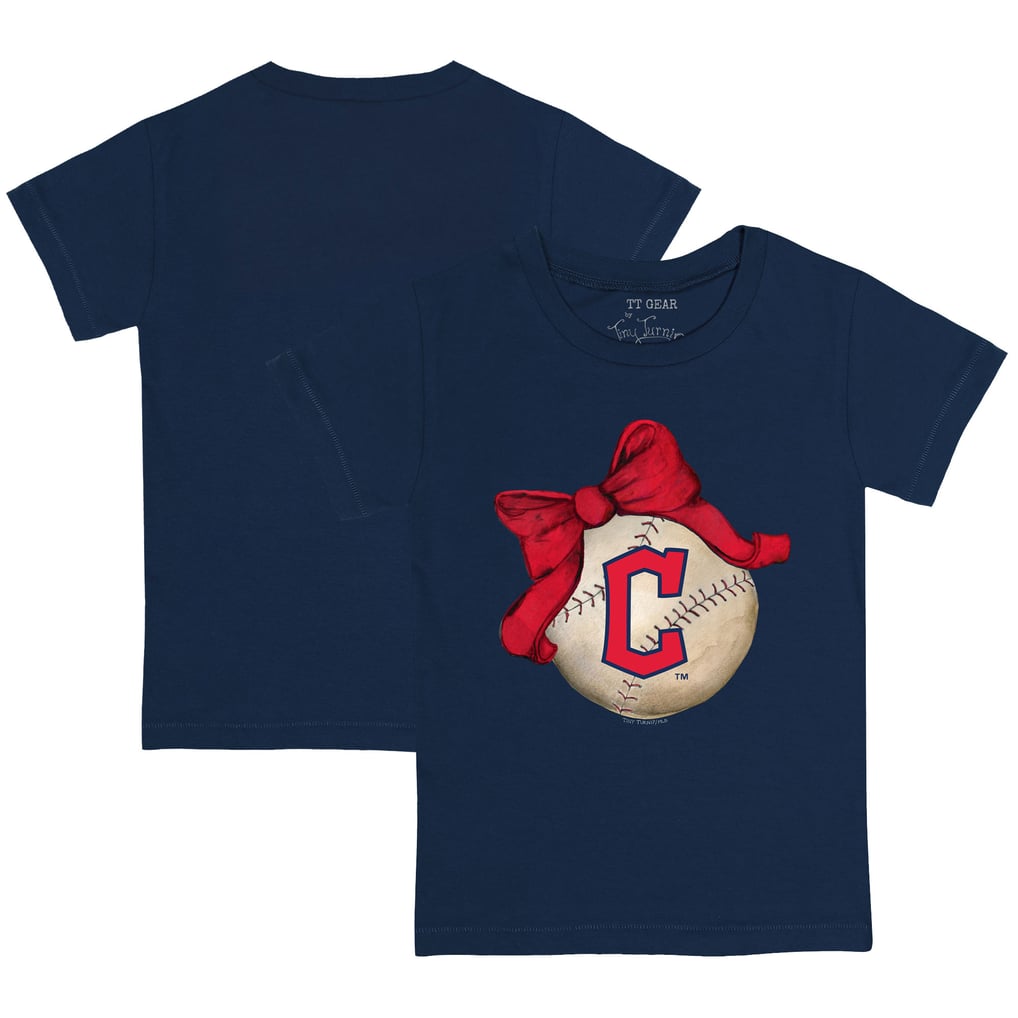 Cleveland Guardians Tiny Turnip Toddler Baseball Bow T-Shirt - Navy