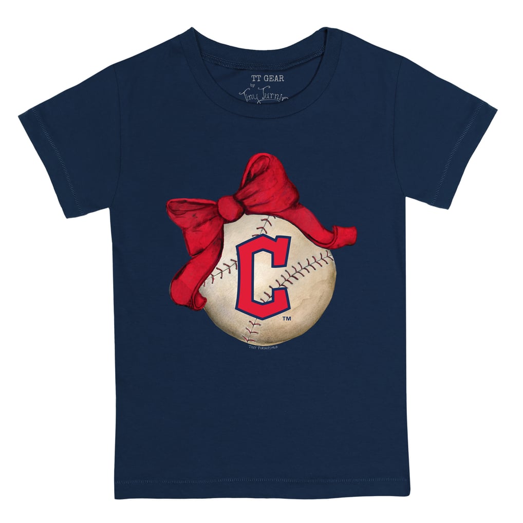 Cleveland Guardians Tiny Turnip Toddler Baseball Bow T-Shirt - Navy