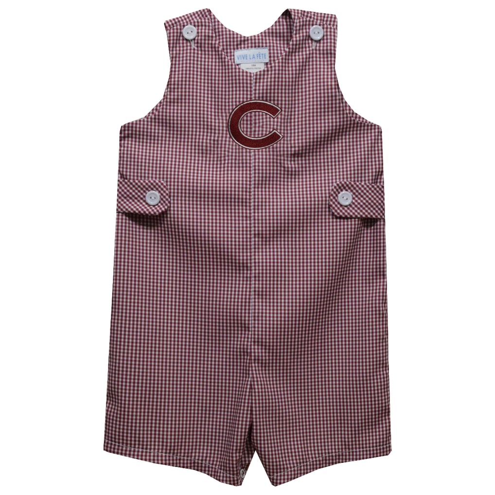 Colgate Raiders Vive La Fete Infant Gingham Jon Jon Romper - Maroon