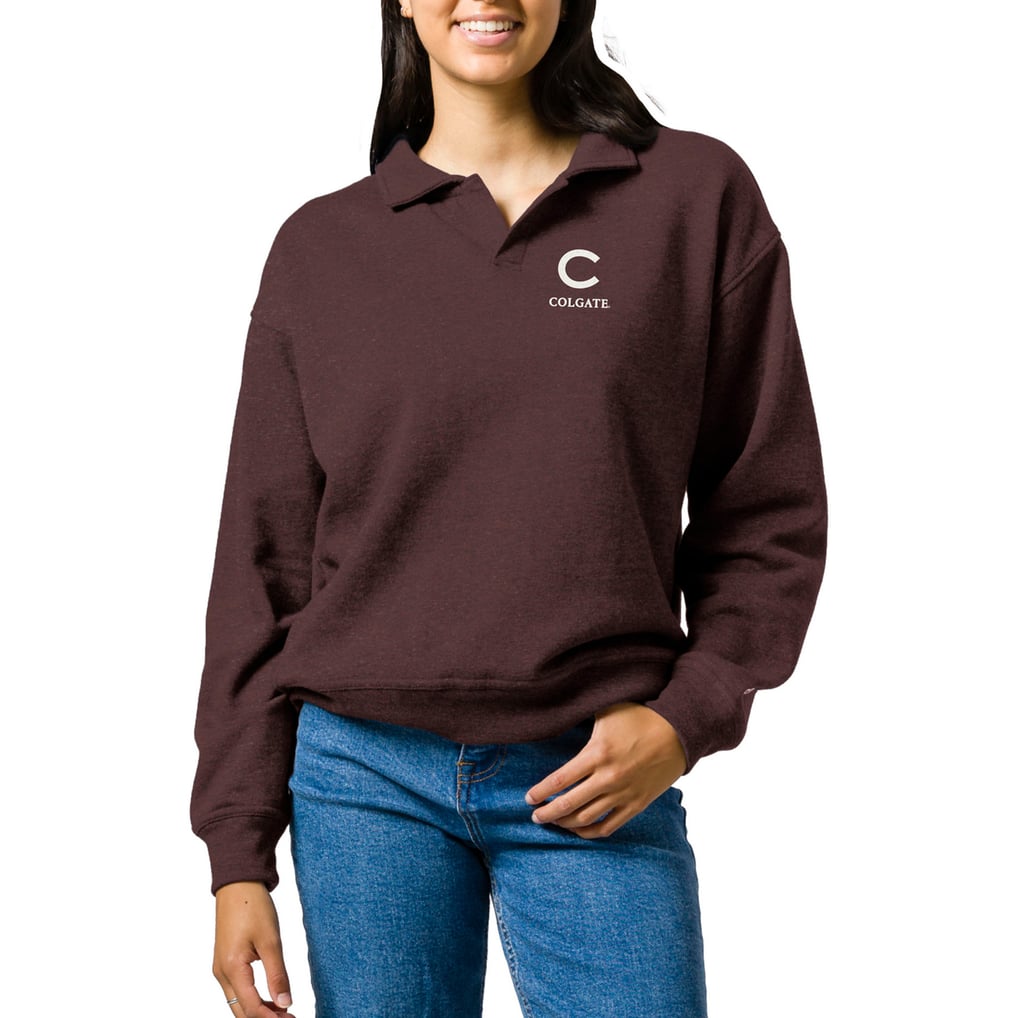  Colgate Raiders League Collegiate Wear Women's Victory Springs Tri-Blend Collared Pullover Sweatshirt - Heather Maroon