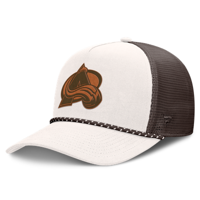  Colorado Avalanche Fanatics Level Up Bronco Rope A-Frame Trucker Adjustable Hat - Cream/Brown