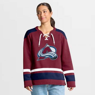  Colorado Avalanche Fanatics Women's Icing Long Sleeve Lace Up Sweatshirt - Burgundy
