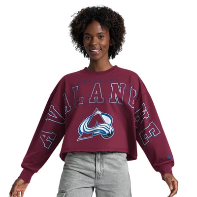  Colorado Avalanche Starter Women's Bleachers Cropped Drop Shoulder Sweatshirt - Maroon