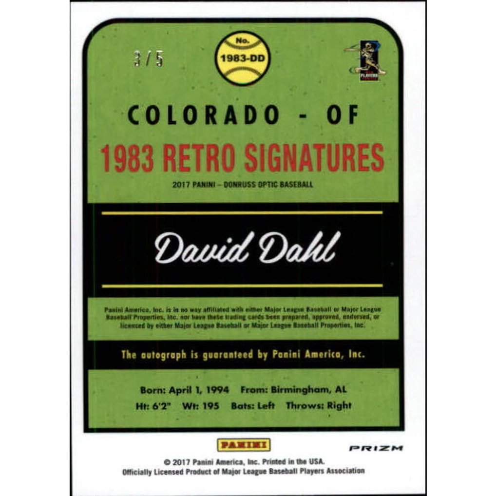 2017 Donruss Optic '83 Retro Signatures Red #10 David Dahl
